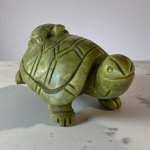Green Jade Turtle & Baby Statue 5.5" Hand Carved 2 lbs